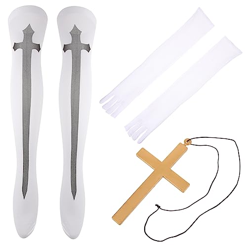 WRITWAA 1satz Nonnenkostüm Zubehör Strümpfe Halskette Und Handschuhe Für Halloween Und Lustige Und Bequeme Kostümaccessoires Für Cosplay Und Partys von WRITWAA