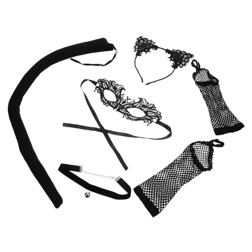 WRITWAA 1 Satz Katzenohren Haarreif Set mit Choker und Augenmaske Halloween Kostüm Zubehör für Erwachsene und Jugendliche Vielseitig Kombinierbar für Eindrucksvolle Cosplay Outfits von WRITWAA