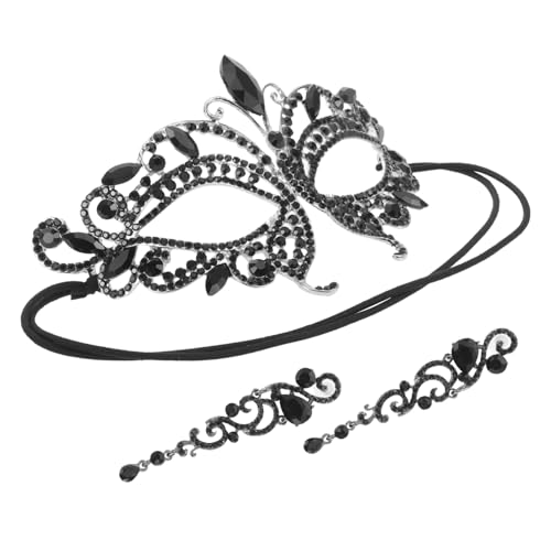 WRITWAA 1 Satz Langen Ohrringen und Maske für Frauen Glitzernde Karnevalsmaske für Erwachsene für Halloween und Maskenbälle als Fotorequisit von WRITWAA