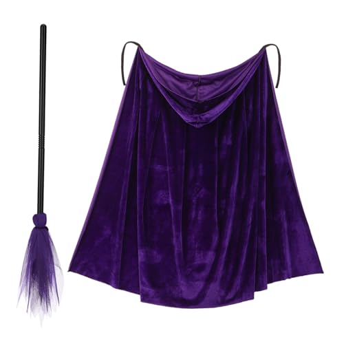 WRITWAA 1 Set Besen Und Langen Samtumhang Für Halloween Kostüme Hexen Requisiten Für Karneval Cosplay Und Halloween Partys von WRITWAA