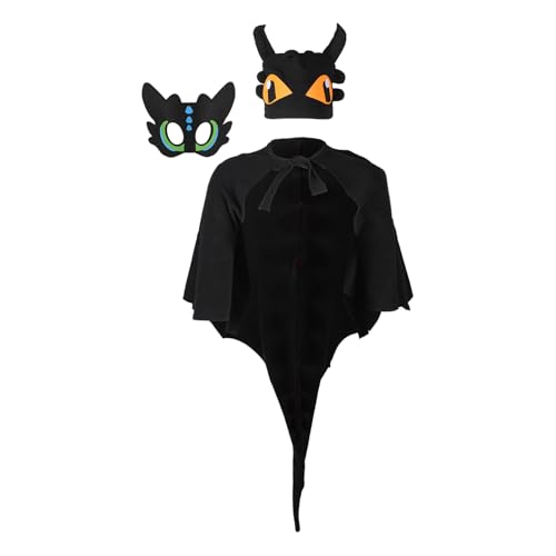 WRITWAA 1 Set Dinosaurier Umhang Set Halloween Kostüme Umhang Kinderkleidung Bekleidung Halloween Maske Kinderkleid Drachenmaske Drachenflügel Cosplay Drachenkostüm Schwarzes Polarfleece WRITWAA 1 Set Dinosaurier Umhang Set Halloween Kostüme Umhang Kinderkleidung Bekleidung Halloween Maske Kinderkleid Drachenmaske Drachenflügel Cosplay Drachenkostüm Schwarzes Polarfleece von WRITWAA