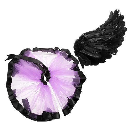 WRITWAA 1 Set ädchen Halloween Kostü Tutu Rock Mit Schwarzen Federflügeln Cosplay Kostü Zubehör Für Kinderkostü Für Halloween Und Karneval von WRITWAA