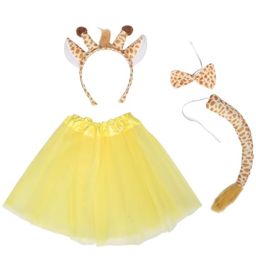WRITWAA 1 Set Halloween-Kostüm, Giraffe, Stirnband, Fliege, schickes Tutu-Rock-Set – Tierkostüm-Zubehör für Halloween, Cosplay und Themenpartys von WRITWAA