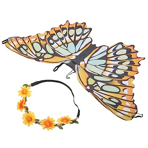 WRITWAA 1 Set Stoff Schmetterlingsflügel Umhang Mit Stirnband Schmetterlings Kostüm Für Schmetterlingsflügel Schal Für Mädchen Schmetterlings Cosplay Flügel von WRITWAA