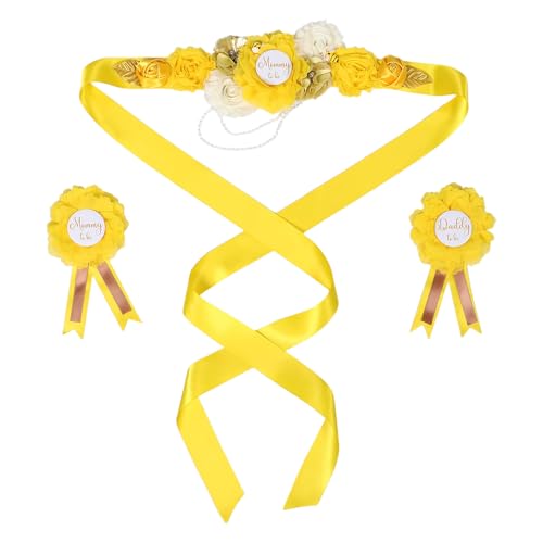 WRITWAA 1 Set Umstandsschärpe und Corsage-Set: Corsage-Schärpe für werdende Daddys und werdende Mommys – Bauchgürtel mit Blumenband, Requisiten für Schwangerschaftsfotos WRITWAA 1 Set Umstandsschärpe und Corsage-Set: Corsage-Schärpe für werdende Daddys und werdende Mommys – Bauchgürtel mit Blumenband, Requisiten für Schwangerschaftsfotos von WRITWAA