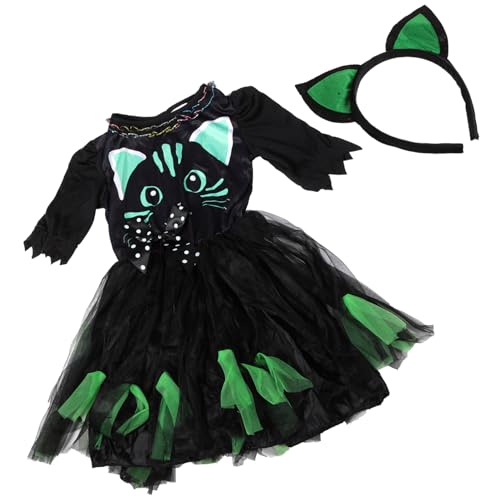 WRITWAA 1 Set ädchen Katzenkostü Halloween Katzenkleid Cosplay Katzenkleid Mit Haarreif Für Perfekte Verkleidung Für Karneval Kostümpartys Und Schulaufführungen von WRITWAA