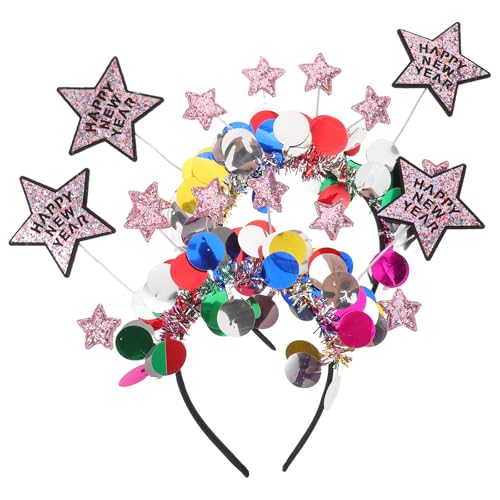 WRITWAA 2 Stück „Happy New Year“-Stern-Stirnband: Glitzernde „Happy New Year“-Haarspange für Feiertage – festlicher Kostüm-Kopfschmuck von WRITWAA
