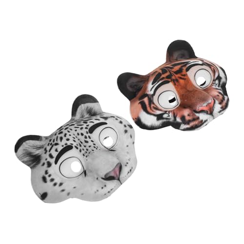 WRITWAA 2 Stück Bunte Tiermasken mit Realistischer Tiger Schneeleopard Maske aus Leichtem Material für Halloween Karneval Kostüm Party Fotorequisiten von WRITWAA