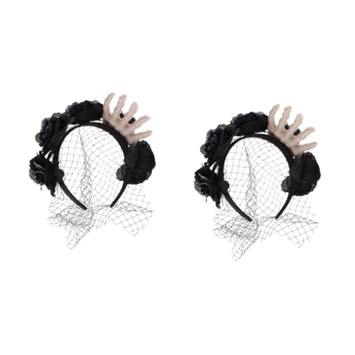 WRITWAA 2 Stück Halloween Haarreif mit Künstlicher Rosenblüte und Skelett Hand Gruseliges Cosplay Stirnband für Damen Dekoratives Halloween Kostüm Zubehör für Party und Fotoshootings von WRITWAA