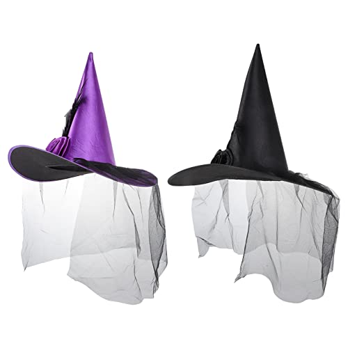 WRITWAA 2 Stück Halloween Hexenhüte für Frauen Cosplay Kostüm Zubehör für Halloween Karneval und Festlichkeiten Schwarz für Fotos und Partys von WRITWAA