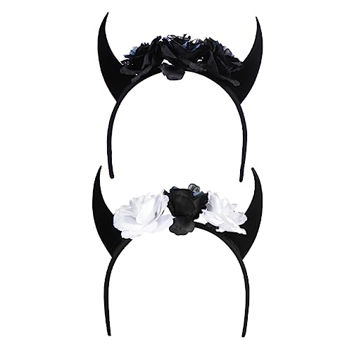 WRITWAA 2 Stück Horn Haarreif für Halloween Kostümparty Schädeldesign mit Blumen Bequem und Leicht für Unvergessliche Feiern für Kostüm und Event von WRITWAA