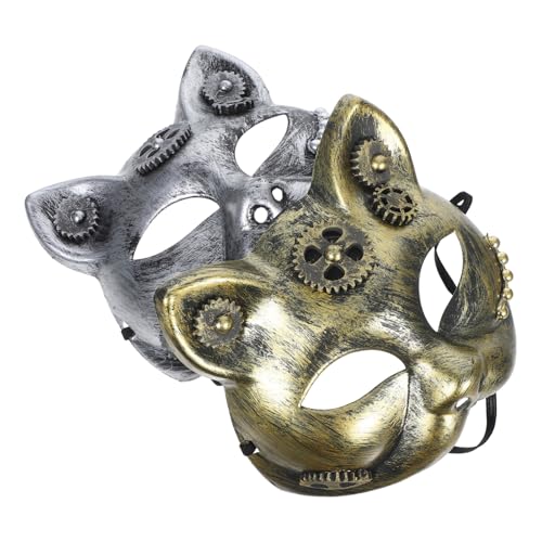 WRITWAA 2 Stück Steampunk Maske Halbgesichts Masken Katzen Design Silber und Gold Leicht und Kompakt für Halloween Cosplay Party Karneval Bühnenauftritt WRITWAA 2 Stück Steampunk Maske Halbgesichts Masken Katzen Design Silber und Gold Leicht und Kompakt für Halloween Cosplay Party Karneval Bühnenauftritt von WRITWAA