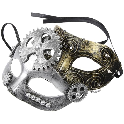 WRITWAA 2 Stück Steampunk Masken mit Zahnrädern Retro Halbmaske für Karneval Halloween und Kostümpartys Bequeme Verstellbare Augenmaske für Damen und Herren von WRITWAA