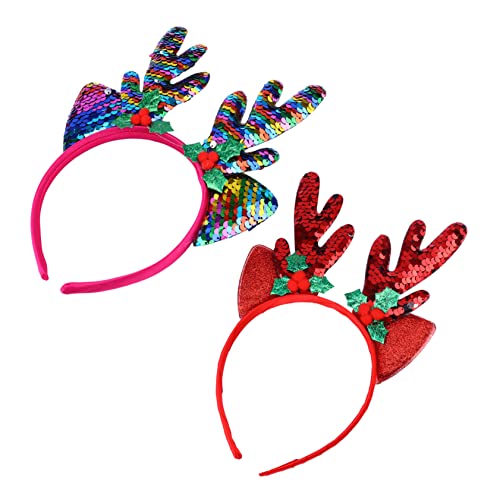 WRITWAA 2 Stück Teiliges Weihnachts Haarreif mit Farbigem Pailletten Rentiergeweih Festliches Stirnband für Erwachsene Weihnachtliches Haaraccessoire für Party Cosplay und Fotorequisiten von WRITWAA