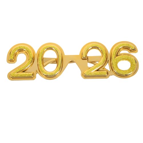 WRITWAA 2026 Brille Partybrille Neujahrsfeierbrille Partygeschenke Gläser Neujahrsbrille glitzert Requisiten für Fotokabinen mit Brille Party -Requisiten für Erwachsene Golden von WRITWAA