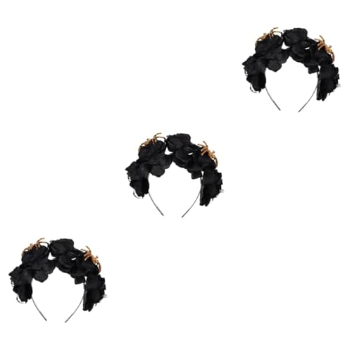 WRITWAA 3 Stück Halloween Haarreif mit Künstlicher Schwarzer Rosenblüte und Goldenem Spinnen Bequemer Damen Haarschmuck für Halloween Party Festliches Stirnband für Cosplay und Kostüm von WRITWAA
