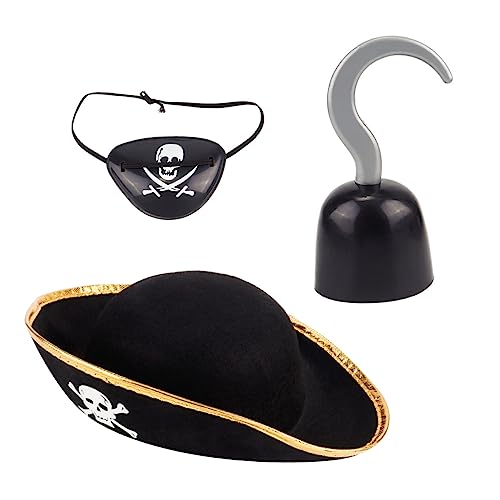 WRITWAA 3 Stück Piraten Kostüm Zubehör Set für Teiliges Halloween Set mit Piratenhut Augenklappe und Piratengriff für Rollenspiele und Kostümpartys Zufällige Farbe Zufällige Farbe von WRITWAA