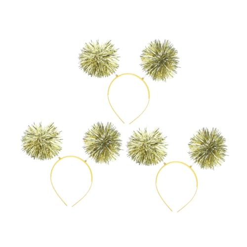 WRITWAA 3 Stück Teiliges Haarband Gold mit Pompom Elastisch Langlebig Modischer Haarschmuck für Geburtstag Party und Alltag Weich Flexibel Auffällige Kopfbedeckung für Mädchen von WRITWAA
