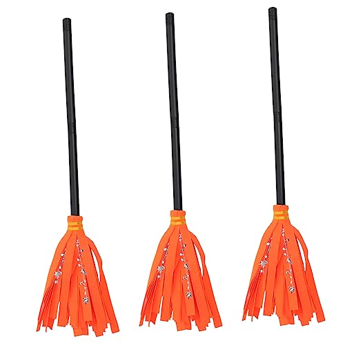WRITWAA 3 Stück Teiliges Hexenbesen für Halloween Dekoration Lustiger Hexenbesenstab Partyrequisite Langlebiges Halloween Kostüm Zubehör für Mädchen Jungen von WRITWAA