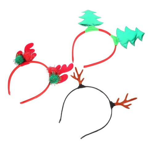 WRITWAA 3 Stück Weihnachtliches Haarschmuck für Damen mit Grünem Weihnachtsbaum und Rentiergeweih Weicher Bequemer Haarreif für Weihnachtsfeiern und Festliche Cosplay Events von WRITWAA