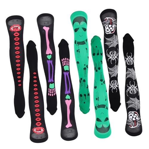 WRITWAA 4 Paare Damen Halloween Overknee Strümpfe mit Horror Motiven Bunte Vampir Skelett und Blutmuster Dekorative Lange Party Socken Atmungsaktiv und für Festlichkeiten WRITWAA 4 Paare Damen Halloween Overknee Strümpfe mit Horror Motiven Bunte Vampir Skelett und Blutmuster Dekorative Lange Party Socken Atmungsaktiv und für Festlichkeiten von WRITWAA