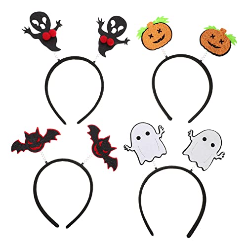WRITWAA 4 Stück Teiliges Halloween Haarreif mit Grünem Kürbis Wassermonster Weißem Geist und Schwarzer Fledermaus Elastisch Bequem Gruselige Kopfschmuck Dekoration für Party und Kostüm von WRITWAA