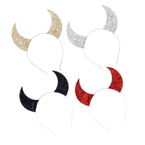 WRITWAA 4 Stück Teiliges Halloween Teufelshörner Stirnband Bunte Glitzerelemente Bequemes Haarband Langlebig und Vielseitig für Party Kostüm Karneval und Cosplay von WRITWAA