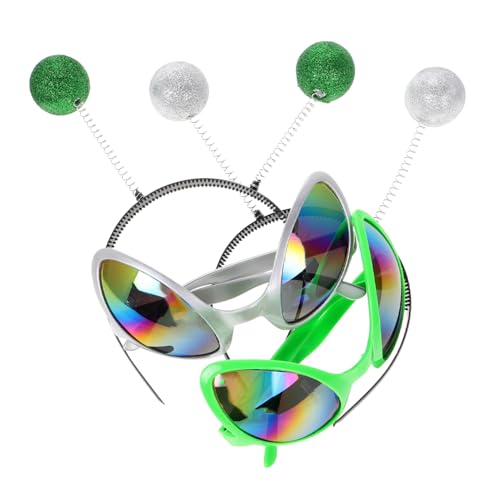WRITWAA 4 Stück Weihnachtsfeier Alien Brille Alien Stirnband Halloween Alien Ankleide Festival Alien Rave Alien Kostüm Gastgeschenke Zubehör Alien Kostüm Stirnband Haarband Hat von WRITWAA