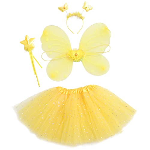 WRITWAA 4 Teiliges Set Mit Schmetterlingsflügeln Und Tüllrock Für ädchen Kostü Für Ideal Für Fasching Karneval Und Partys Inklusive Zauberstab Und Haarreif Mit Glitzer Details von WRITWAA