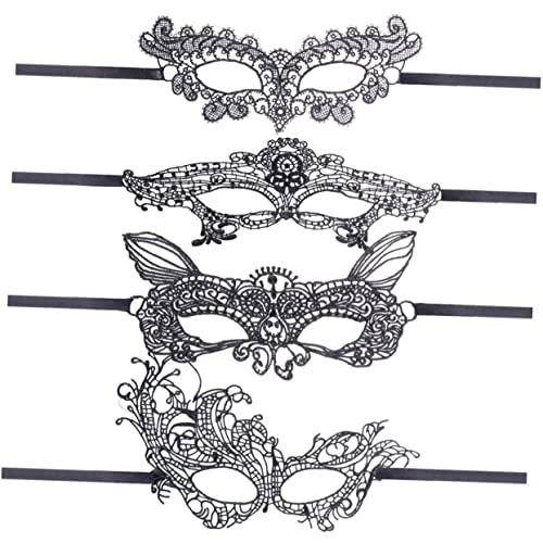 WRITWAA 4Stücke Teiliges Maskerade Gesichtsmasken für Damen Schwarze Maske für Karneval Halloween Faschingskostüme Einstellbares Design für Verschiedene Kopfgrößen WRITWAA 4Stücke Teiliges Maskerade Gesichtsmasken für Damen Schwarze Maske für Karneval Halloween Faschingskostüme Einstellbares Design für Verschiedene Kopfgrößen von WRITWAA