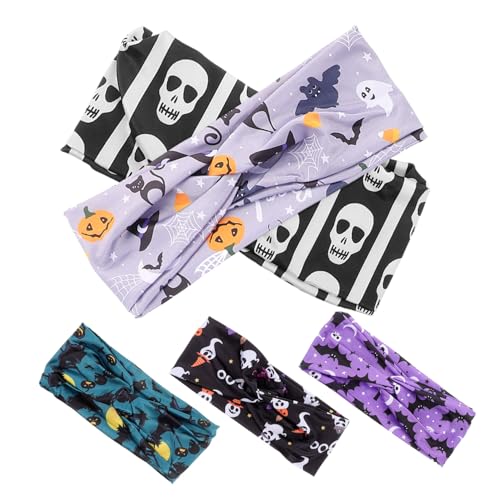 WRITWAA 5 Stück Teiliges Halloween Haarband für Mädchen Elastisches Bequemes Festival Haarband mit Schädel Spinnen Kürbis für Halloween Make Up von WRITWAA