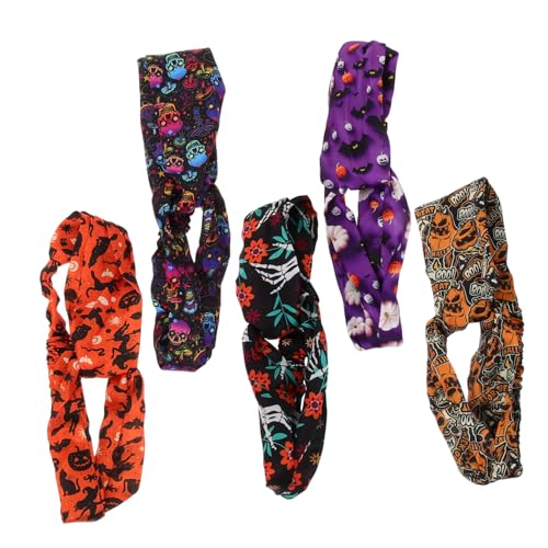 WRITWAA 5 Stück Teiliges Halloween Stirnband mit Elastischem Schädel und Kürbismotiv Bequeme Strapazierfähige Haarbänder für Kostüm und Themenpartys für Karneval Cosplay und Fotoshootings von WRITWAA