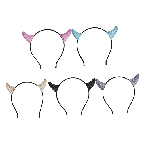 WRITWAA 5 Stück Teiliges Halloween Stirnband mit Glitzer Teufelshörnern Leichtes Strapazierfähiges Kopfschmuck für Party Kostüm und Karneval Geeignet für Damen von WRITWAA