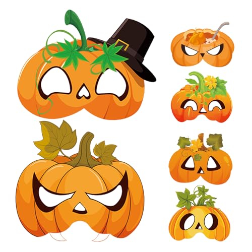 WRITWAA 6 Stück Herbstliche Halloween Kürbismasken aus Papier mit Elastischem Band Halbes Gesicht Leichte Partydekoration für Erntedank Fotoaktionen WRITWAA 6 Stück Herbstliche Halloween Kürbismasken aus Papier mit Elastischem Band Halbes Gesicht Leichte Partydekoration für Erntedank Fotoaktionen von WRITWAA