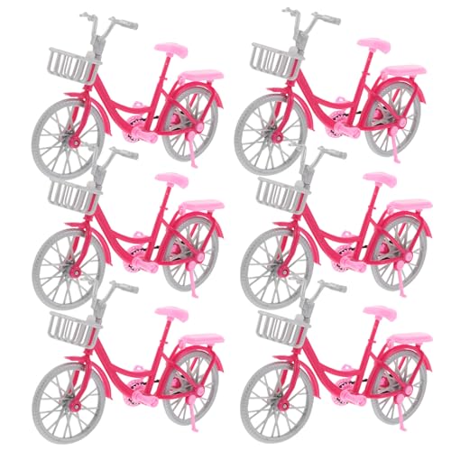 WRITWAA 6-teiliges Mini-Fahrrad: Puppenhaus-Zubehör, Kunststoff-Miniatur-Fahrradmodell – Kleine rosa Fahrraddekoration aus Kunststoff für Mikrolandschafts-Zubehör von WRITWAA