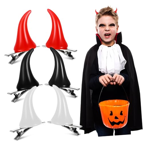WRITWAA 6Stücke Dämonenhörner Haarspangen Dekorative Krokodilklemmen für Halloween Cosplay Zubehör Stabiler Leicht und Angenehm für Frisuren und Partys von WRITWAA