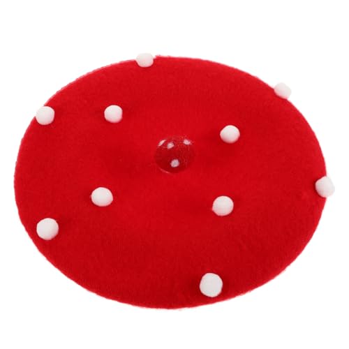 WRITWAA Baskenmütze für Mädchen und Damen Roter Pilzpunkt Design Weicher Warmer Winterberet Französischer Künstlerstil Langlebig Modisches Accessoire für Alltag und Cosplay von WRITWAA