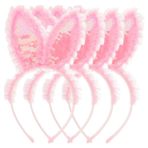 WRITWAA 4 Stück Hasenohr Stirnband Kaninchen-stirnband Mit Pailletten Ostern Leuchtendes Stirnband Osterstirnbänder Für Frauen -haarreifen Cosplay Stoff Kind Rosa Zubehör von WRITWAA