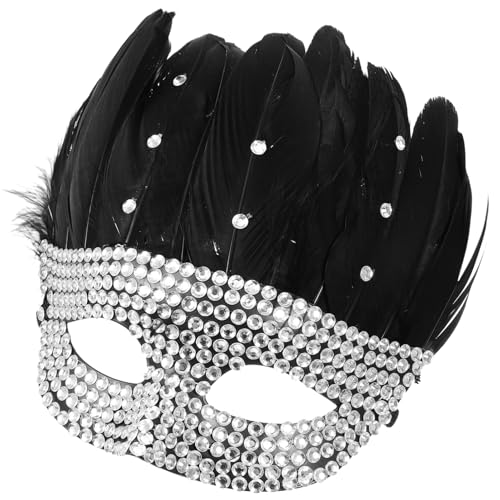 WRITWAA Cosplay Maske mit Federn und Strass Halbmaske für Halloween Karneval und Kostümparty Leichte Komfortable Requisite für Einzigartige Auftritte und Fotosessions von WRITWAA