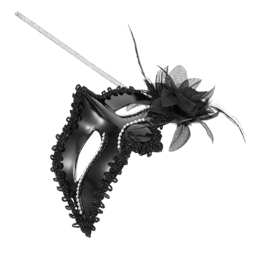 WRITWAA Hält Eine Halbe Gesichtsmaske Masken Kostüme Abschlussball Maske Cosplay-kostüm-stütze Party-maske Maskerade-maske Für Frauen Mit Stock Cosplay-partymaske Handmaske Black Plastik von WRITWAA