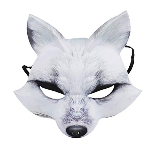WRITWAA Halbgesicht Fuchs Maske, EVA Tier Cosplay Maske für Halloween, Maskenball, Karneval Party, Verstellbarer Riemen, Weiß (Packung mit 2) von WRITWAA