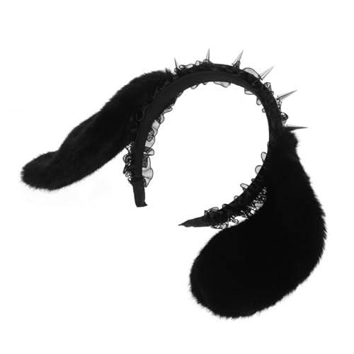 WRITWAA Halloween Bunny Headband mit Spitzen und Nietendesign Punk Gothic Haarreif für Frauen Vielseitiges Halloween Kopfschmuck Cosplay Masquerade Party Zubehör Schwarzes Bunny Ohr von WRITWAA