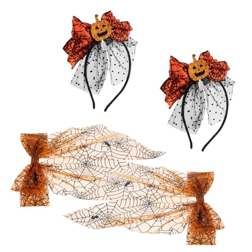 WRITWAA Halloween Haarband mit Kürbis Schleife und Spinnennetz Haarklammern aus Tüll Netzstoff Atmungsaktiv Festliches Haar-accessoire für Frauen Mädchen Party Foto Props von WRITWAA