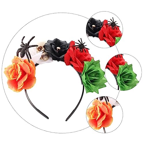 WRITWAA Halloween Haarreif mit Bunten Blumen und Spinne Verstellbares Cosplay Stirnband für Damen und Leichtes Komfortables Halloween Kopfschmuck von WRITWAA