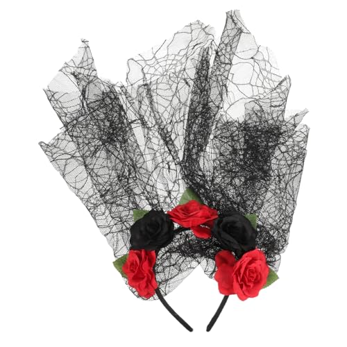 WRITWAA Halloween Haarreif mit Krone und Schleier Lustige Kopfbedeckung für Halloween Cosplay und Spooky Feste Rot Schwarz von WRITWAA