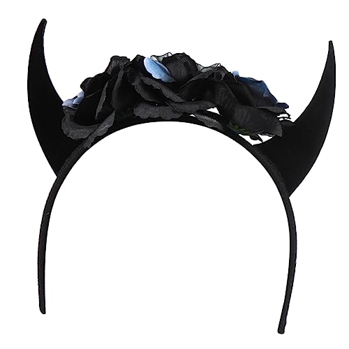 WRITWAA Halloween Haarschmuck Hörner Haarreif mit Schwarzen Rosen Gruseliges Stirnband für Damen Party Kostüm Accessoire für Halloween Karneval und Cosplay von WRITWAA