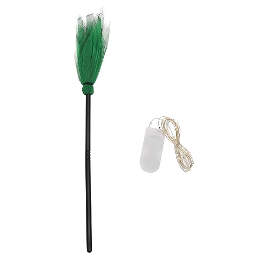 WRITWAA Halloween Hexenbesen mit LED Lichterkette Dekorativer Grün Beleuchteter Hexenbesen für Halloween Party Festival Deko und Bühnenrequisit Langlebiges Performance Prop von WRITWAA