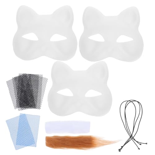WRITWAA Handgefertigte Weiße Katzenmaske PVC Robust DIY Bemalbar für Erwachsene Masquerade Ball Halloween Kostüm Party Cosplay Zubehör von WRITWAA