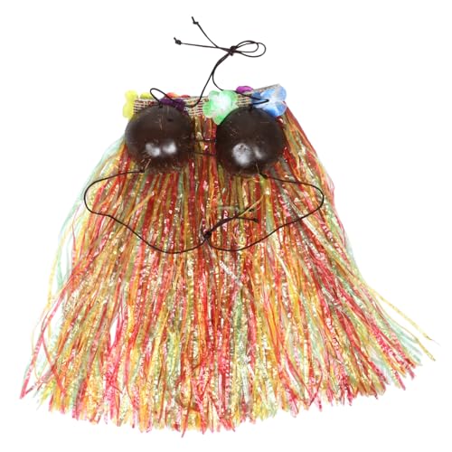 WRITWAA Hawaiian Hula Kostümset mit Kokosnuss schalen bikini und Bunter Grasrock Tropisches Luau Outfit für Sommer Strandparty Authentisches Lei Dance Kostüm und Partydeko von WRITWAA