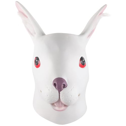WRITWAA Kaninchenkopfmaske Schutzmaske Auffällige Maske Halloween lustig Halloween-Verzierung Maskerademaske lustige Masken für Erwachsene Halloween-Kaninchen Grusel-Cosplay Emulsion von WRITWAA